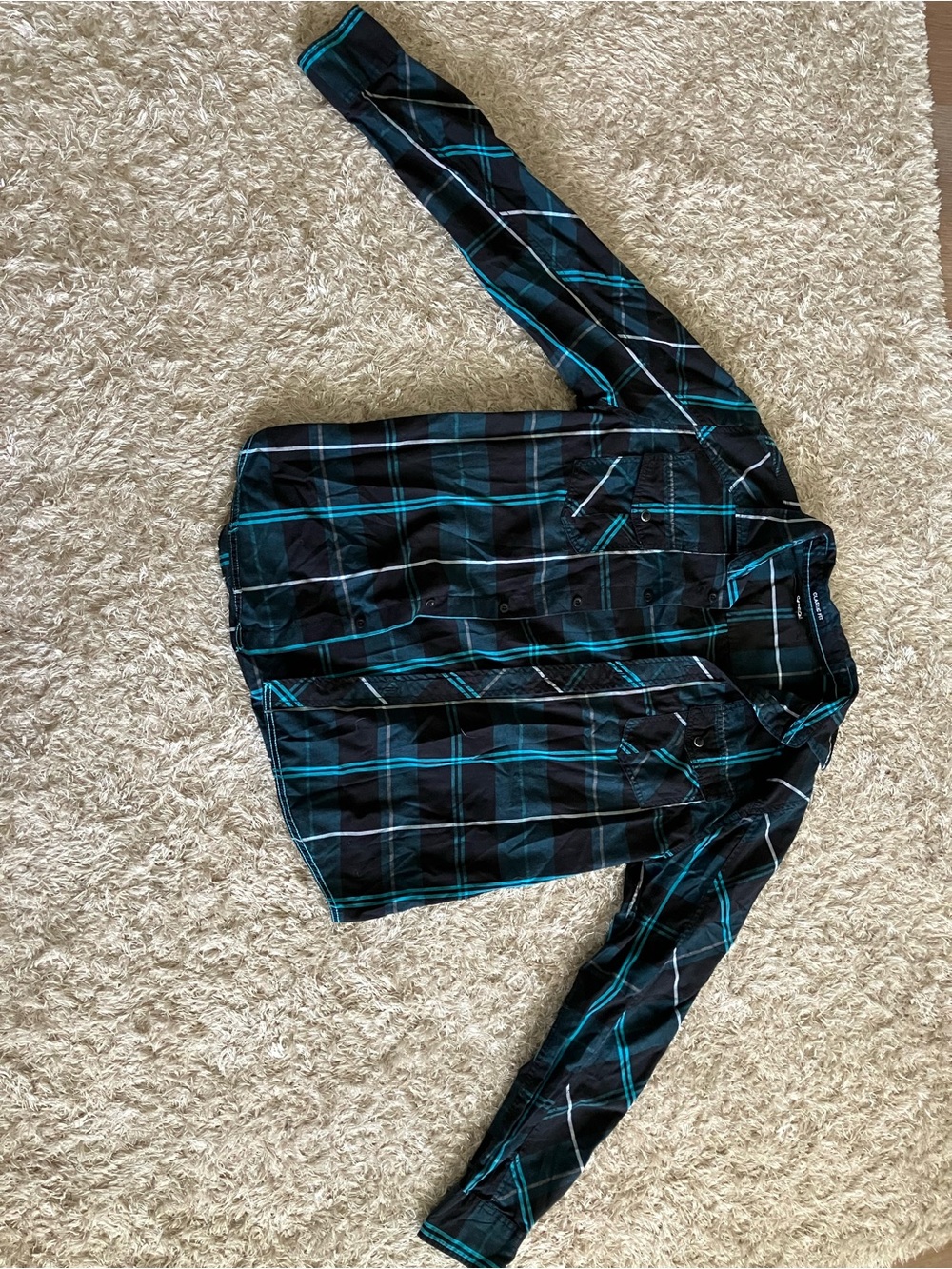 Carbon Black & Teal Plaid Button-Down Shirt